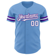 Load image into Gallery viewer, Custom Light Blue White-Purple Authentic Baseball Jersey