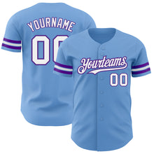 Load image into Gallery viewer, Custom Light Blue White-Purple Authentic Baseball Jersey