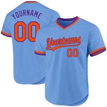 Load image into Gallery viewer, Custom Light Blue Orange-Purple Authentic Throwback Baseball Jersey