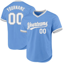 Load image into Gallery viewer, Custom Light Blue White-Gray Authentic Throwback Baseball Jersey