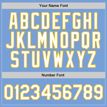 Load image into Gallery viewer, Custom Light Blue White-Gold Authentic Throwback Basketball Jersey