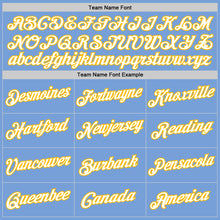 Load image into Gallery viewer, Custom Light Blue White-Gold Authentic Throwback Basketball Jersey