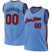 Load image into Gallery viewer, Custom Light Blue Red-Black Authentic Throwback Basketball Jersey