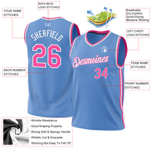 Load image into Gallery viewer, Custom Light Blue Pink-White Authentic Throwback Basketball Jersey