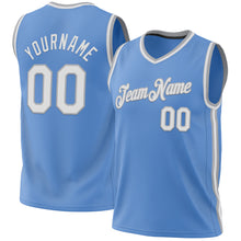 Load image into Gallery viewer, Custom Light Blue White-Gray Authentic Throwback Basketball Jersey