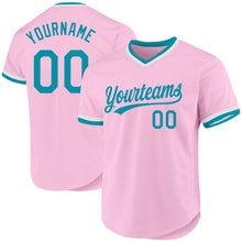 Load image into Gallery viewer, Custom Light Pink Teal-White Authentic Throwback Baseball Jersey