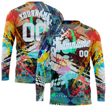 Load image into Gallery viewer, Custom Graffiti Pattern White-Light Blue Colored Abstract 3D Long Sleeve Performance T-Shirt