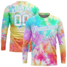 Load image into Gallery viewer, Custom Tie Dye White-Light Blue Rainbow 3D Long Sleeve Performance T-Shirt