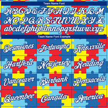 Load image into Gallery viewer, Custom Colorful White-Royal Autism Awareness Puzzle Pieces 3D Pattern Long Sleeve Performance T-Shirt