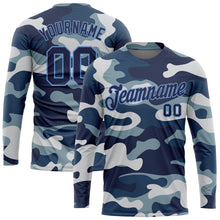 Load image into Gallery viewer, Custom Camo Navy-Light Blue Salute To Service Long Sleeve Performance T-Shirt