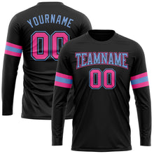 Load image into Gallery viewer, Custom Black Pink-Light Blue Long Sleeve Performance T-Shirt