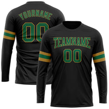 Load image into Gallery viewer, Custom Black Kelly Green-Old Gold Long Sleeve Performance T-Shirt