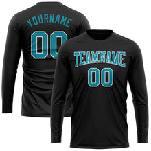 Load image into Gallery viewer, Custom Black Teal-White Long Sleeve Performance T-Shirt