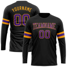 Load image into Gallery viewer, Custom Black Purple-Gold Long Sleeve Performance T-Shirt