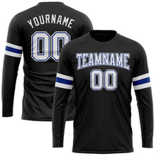 Load image into Gallery viewer, Custom Black White-Royal Long Sleeve Performance T-Shirt