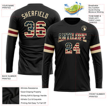 Load image into Gallery viewer, Custom Black Vintage USA Flag Crimson-Cream Long Sleeve Performance T-Shirt