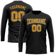 Load image into Gallery viewer, Custom Black Gold-White Long Sleeve Performance T-Shirt