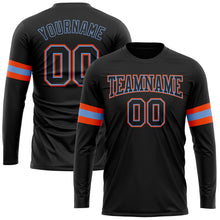 Load image into Gallery viewer, Custom Black Black Powder Blue-Orange Long Sleeve Performance T-Shirt