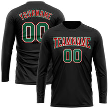 Load image into Gallery viewer, Custom Black Kelly Green Red-White Long Sleeve Performance T-Shirt