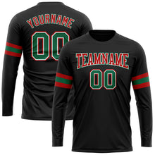 Load image into Gallery viewer, Custom Black Kelly Green Red-White Long Sleeve Performance T-Shirt