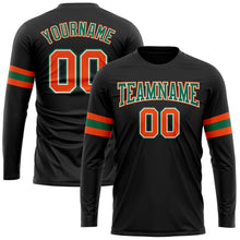 Load image into Gallery viewer, Custom Black Orange Kelly Green-White Long Sleeve Performance T-Shirt