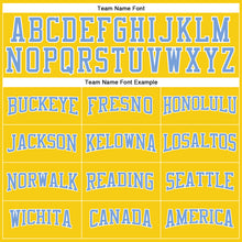 Load image into Gallery viewer, Custom Gold Light Blue-White Long Sleeve Performance T-Shirt