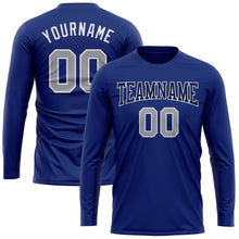 Load image into Gallery viewer, Custom Royal Gray Navy-White Long Sleeve Performance T-Shirt