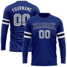 Load image into Gallery viewer, Custom Royal Gray Navy-White Long Sleeve Performance T-Shirt