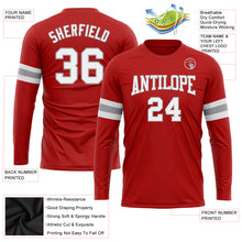 Load image into Gallery viewer, Custom Red White-Gray Long Sleeve Performance T-Shirt