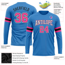 Load image into Gallery viewer, Custom Powder Blue Pink Black-White Long Sleeve Performance T-Shirt