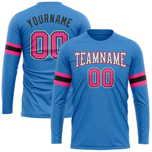 Load image into Gallery viewer, Custom Powder Blue Pink Black-White Long Sleeve Performance T-Shirt