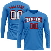 Load image into Gallery viewer, Custom Powder Blue White Red-Navy Long Sleeve Performance T-Shirt