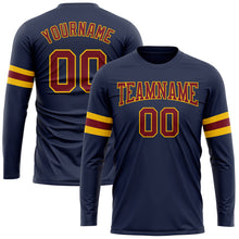 Load image into Gallery viewer, Custom Navy Crimson-Gold Long Sleeve Performance Salute To Service T-Shirt