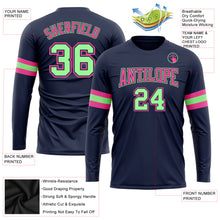 Load image into Gallery viewer, Custom Navy Pea Green-Pink Long Sleeve Performance Salute To Service T-Shirt