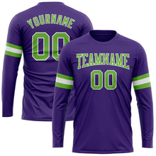 Load image into Gallery viewer, Custom Purple Neon Green-White Long Sleeve Performance T-Shirt