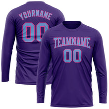 Load image into Gallery viewer, Custom Purple Light Blue-Pink Long Sleeve Performance T-Shirt