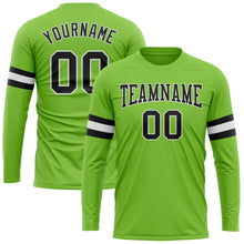 Load image into Gallery viewer, Custom Neon Green Black-White Long Sleeve Performance T-Shirt