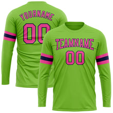 Load image into Gallery viewer, Custom Neon Green Pink-Navy Long Sleeve Performance T-Shirt