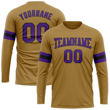 Load image into Gallery viewer, Custom Old Gold Purple-Black Long Sleeve Performance T-Shirt