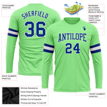 Load image into Gallery viewer, Custom Pea Green Royal-White Long Sleeve Performance T-Shirt