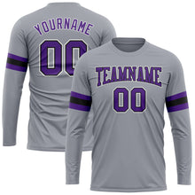 Load image into Gallery viewer, Custom Gray Purple-Black Long Sleeve Performance T-Shirt