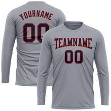 Load image into Gallery viewer, Custom Gray Navy-Orange Long Sleeve Performance T-Shirt