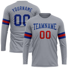 Load image into Gallery viewer, Custom Gray Royal-Red Long Sleeve Performance T-Shirt