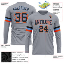 Load image into Gallery viewer, Custom Gray Black Powder Blue-Orange Long Sleeve Performance T-Shirt