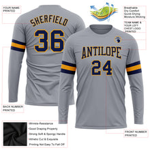 Load image into Gallery viewer, Custom Gray Navy-Gold Long Sleeve Performance T-Shirt