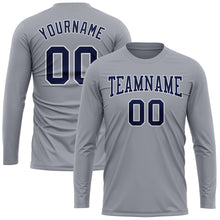 Load image into Gallery viewer, Custom Gray Navy-White Long Sleeve Performance T-Shirt