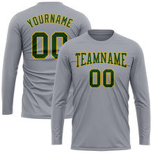 Load image into Gallery viewer, Custom Gray Green-Gold Long Sleeve Performance T-Shirt