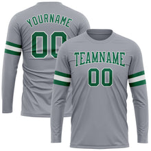 Load image into Gallery viewer, Custom Gray Kelly Green-White Long Sleeve Performance T-Shirt
