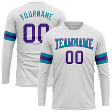 Load image into Gallery viewer, Custom White Purple-Teal Long Sleeve Performance T-Shirt