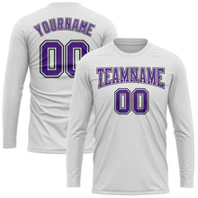 Load image into Gallery viewer, Custom White Purple-Black Long Sleeve Performance T-Shirt